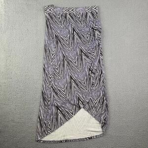Maeve Anthropologie Purple Chevron Pull-On Faux Wrap Maxi Skirt Sz M Boho Lined